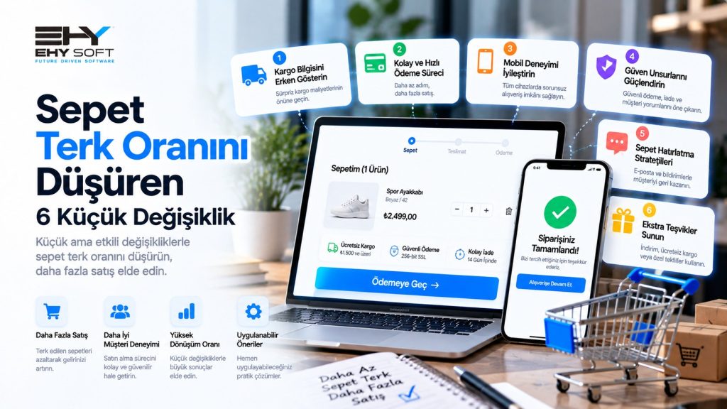 Dizüstü bilgisayar ve telefonda sepet ekranı ile sepet terk oranını düşüren altı değişiklik kartı