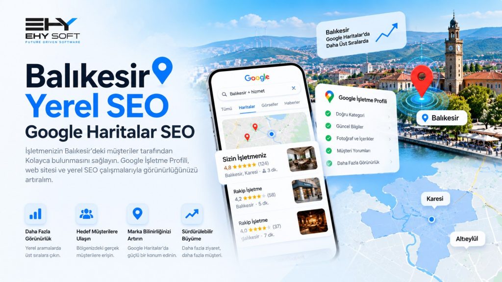 Balıkesir yerel SEO ve Google Haritalar SEO: telefonda Google Haritalar sonuçları, Google İşletme Profili ve Balıkesir manzarası