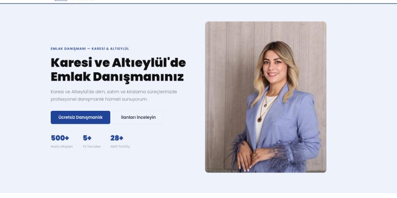 Eda Korkmaz Gayrimenkul web sitesinin ana sayfası