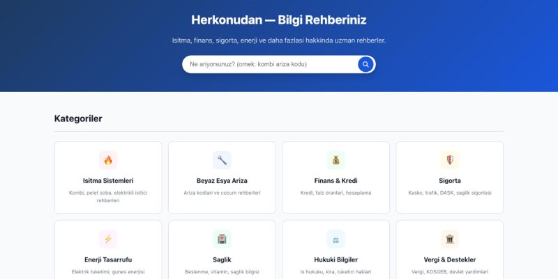 Herkonudan web sitesinin ana sayfası