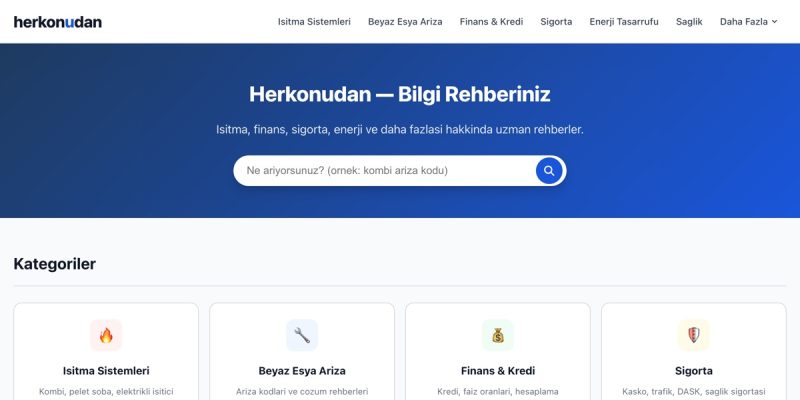 Herkonudan web sitesinin ana sayfası