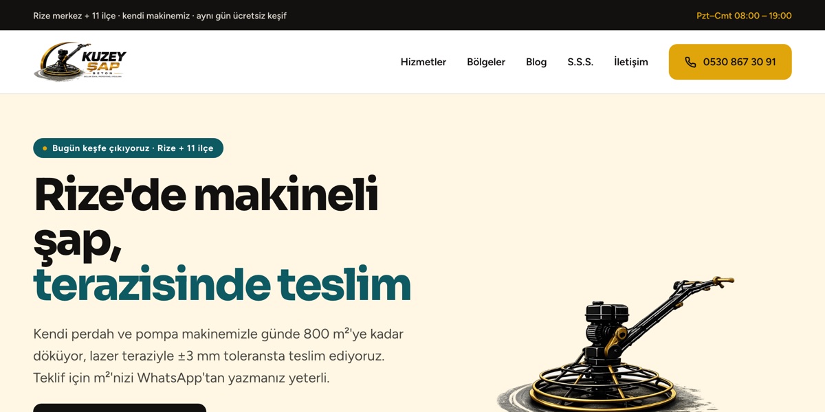 Kuzey Şap Beton web sitesinin ana sayfası