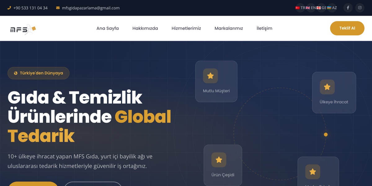 MFS Gıda web sitesinin ana sayfası