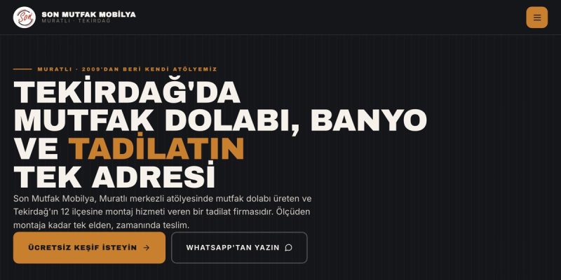 Son Mutfak Mobilya web sitesinin ana sayfası