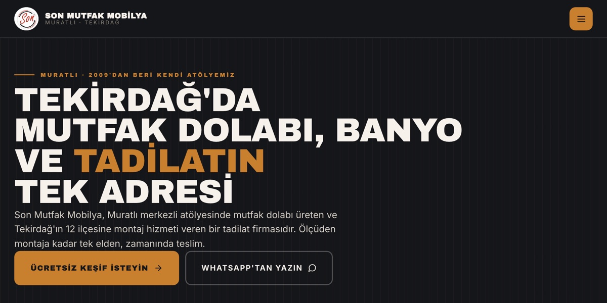 Son Mutfak Mobilya web sitesinin ana sayfası