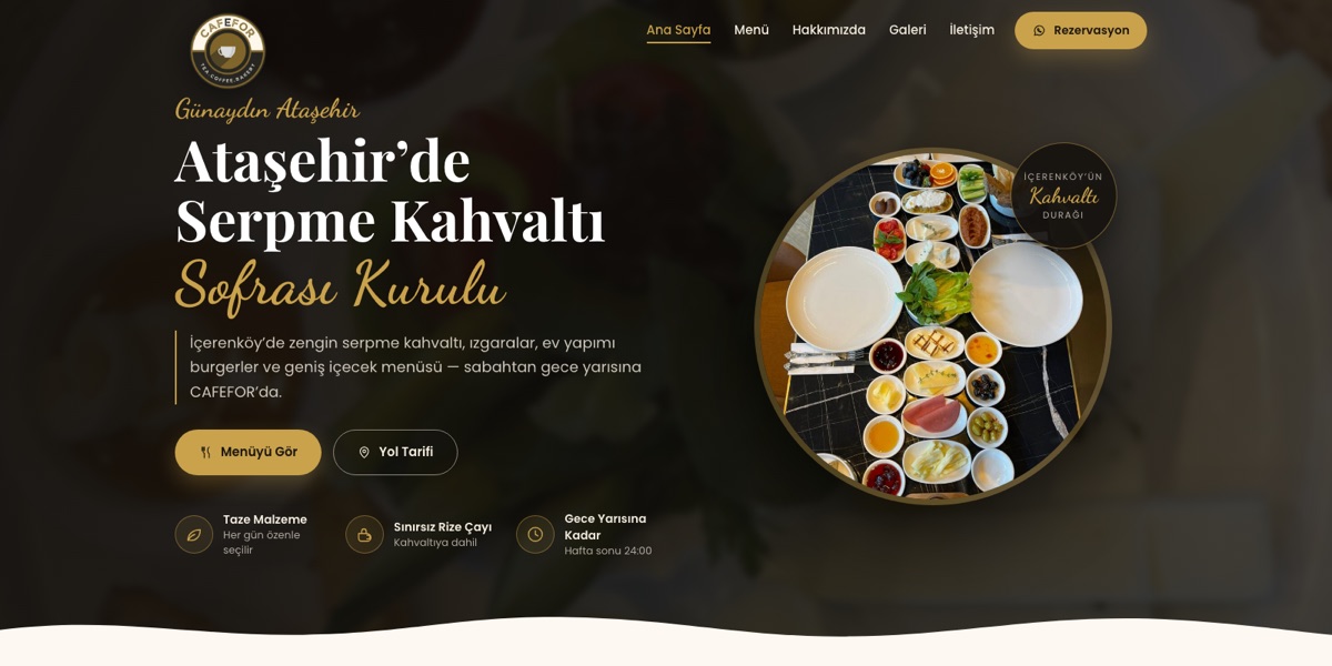 CAFEFOR web sitesinin ana sayfası